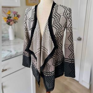 Nic + Zoe Neutral Mixed Print Lightweight Open Front Waterfall Knit Cardigan